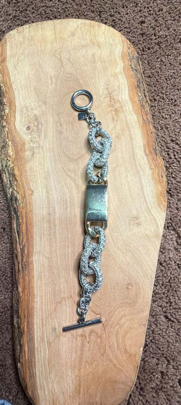 Pave Chain Toggle Bracelet Gold Tone Silver Tone